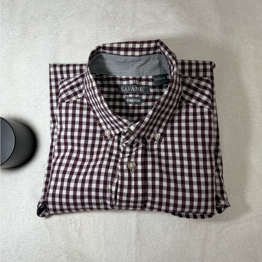 Savane Black and White Casual Button Down Shirt Gingham Pattern